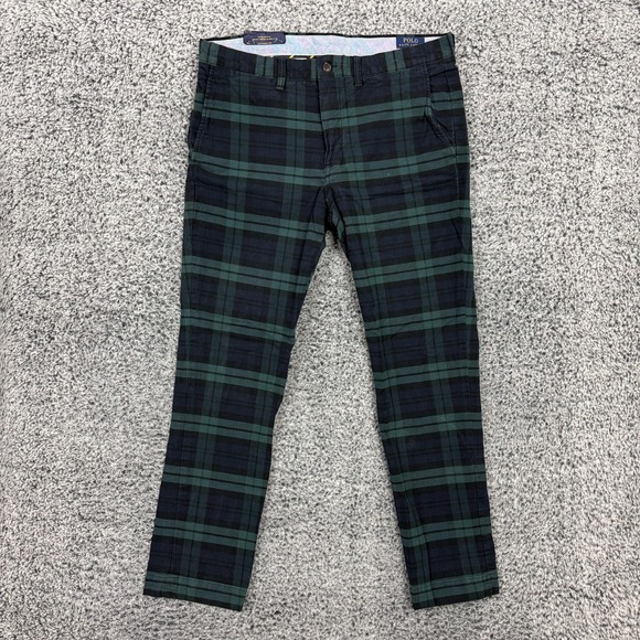 Polo Ralph Lauren Pants Mens 34x32 Black Watch Tartan Stretch Straight Fit Chino - Picture 1 of 16